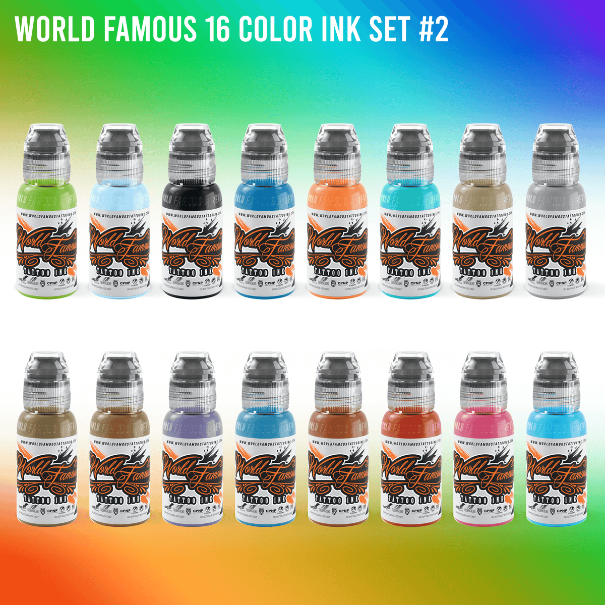 World Famous Tattoo Ink - 16 Color Tattoo Kit #1 - Professional Tattoo Ink  in Color Assortment, Includes White Tattoo Ink - Skin-Safe Permanent