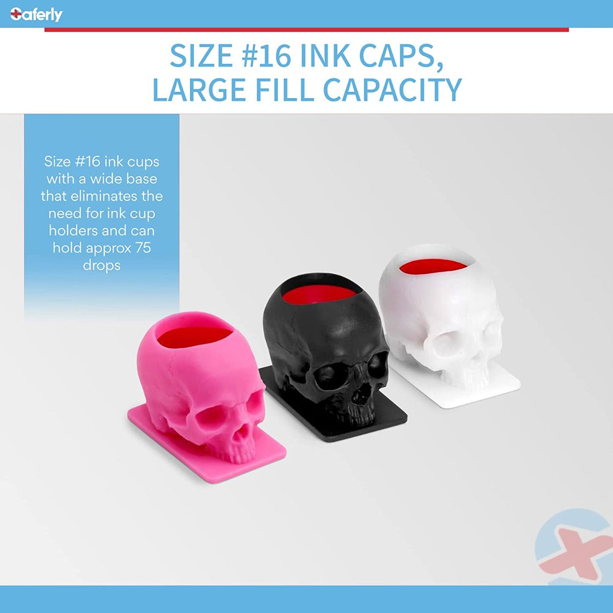 Saferly Skull Ink Caps — Size #16 (Large) — Bag of 200 - World Famous Tattoo Ink