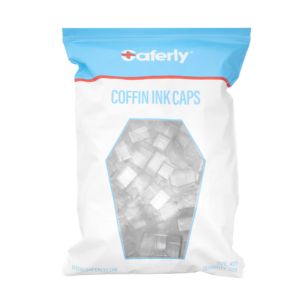 Saferly Coffin Ink Caps — #25 — Bag of 200 — Pick Color - World Famous Tattoo Ink