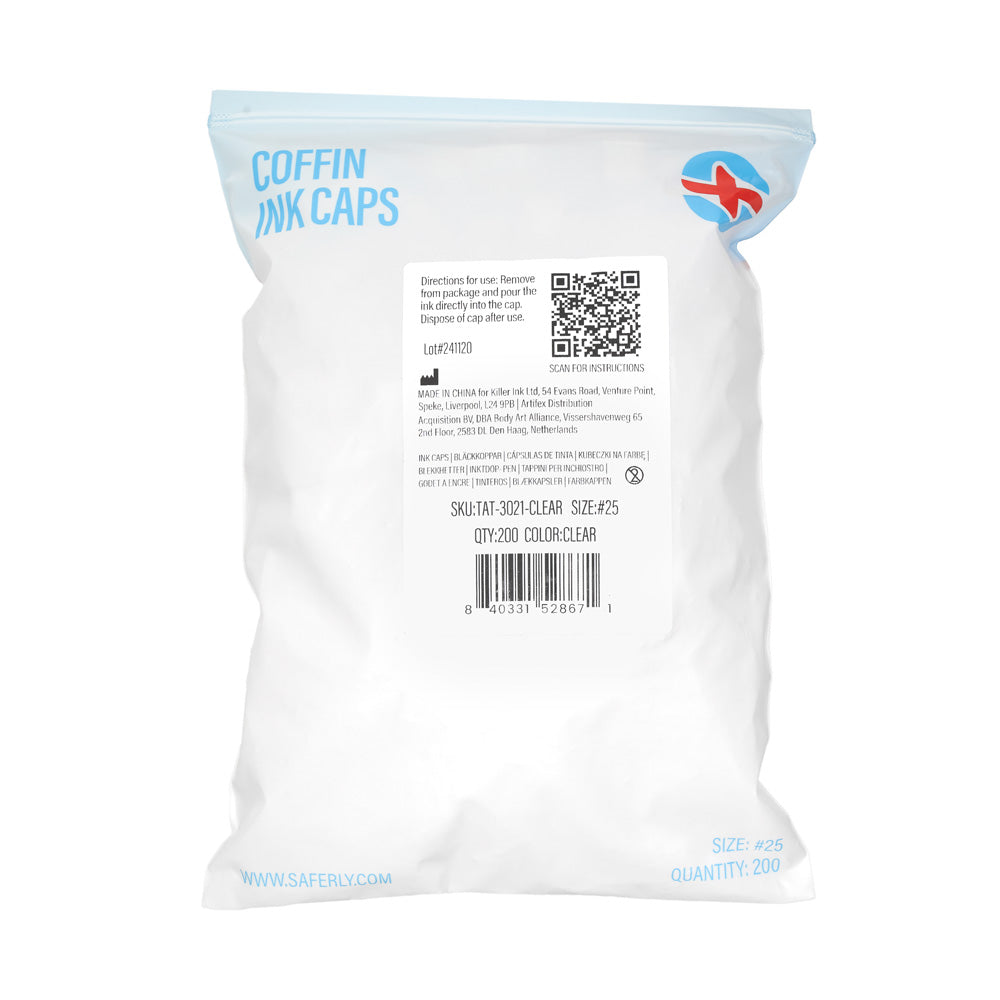 Saferly Coffin Ink Caps — #25 — Bag of 200 — Pick Color - World Famous Tattoo Ink
