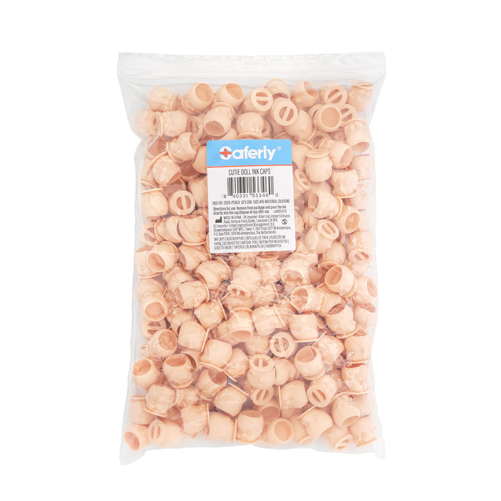 Saferly Cutie Doll Head Silicone Ink Caps —Size #16 (Large) — Bag of 200 - World Famous Tattoo Ink