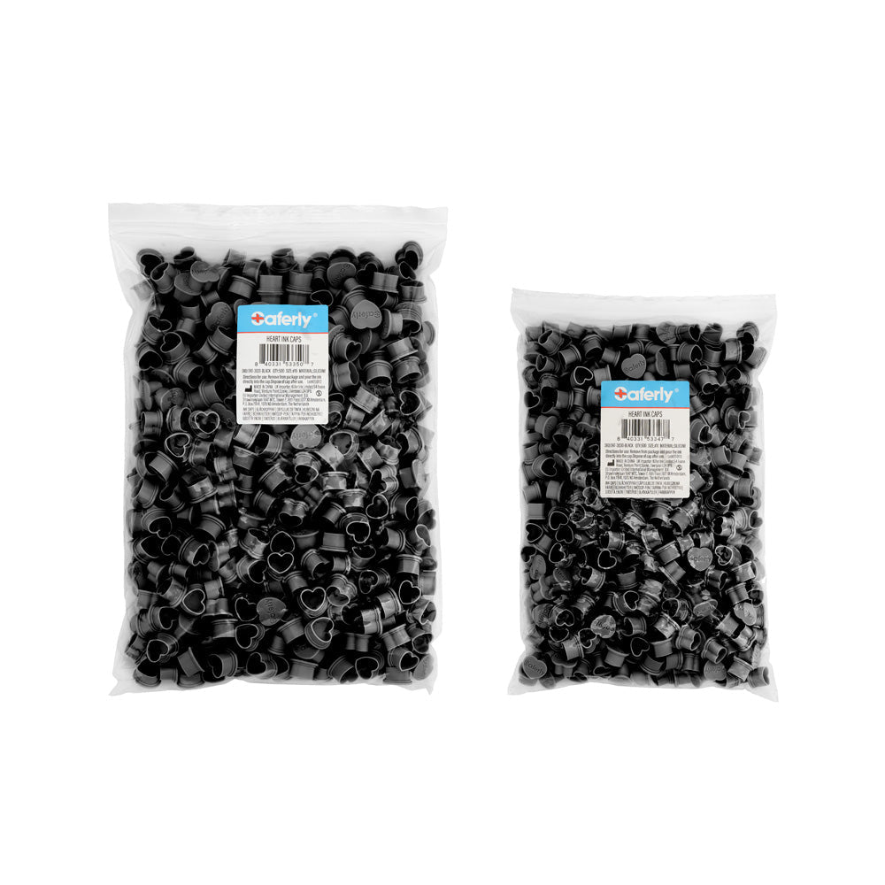 Saferly Heart Silicone Ink Caps — Pick Size and Color — Bag of 500 - World Famous Tattoo Ink