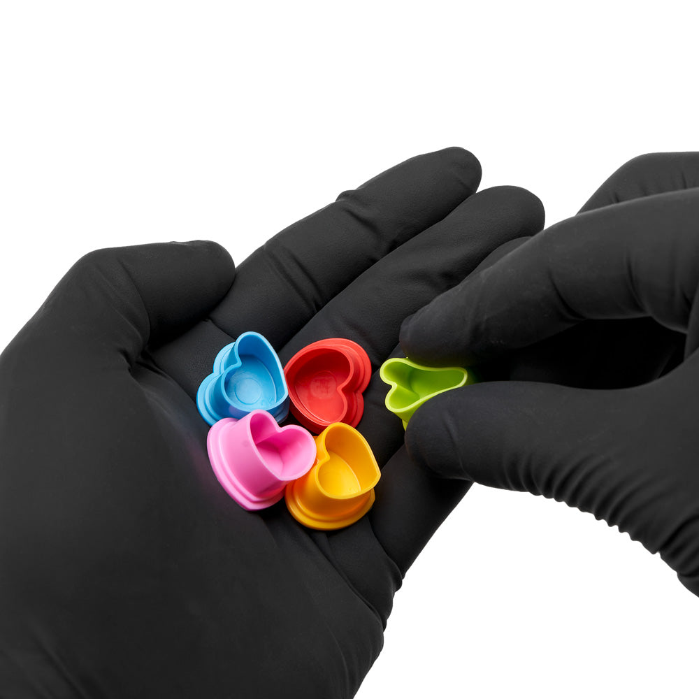 Saferly Heart Silicone Ink Caps — Pick Size and Color — Bag of 500 - World Famous Tattoo Ink