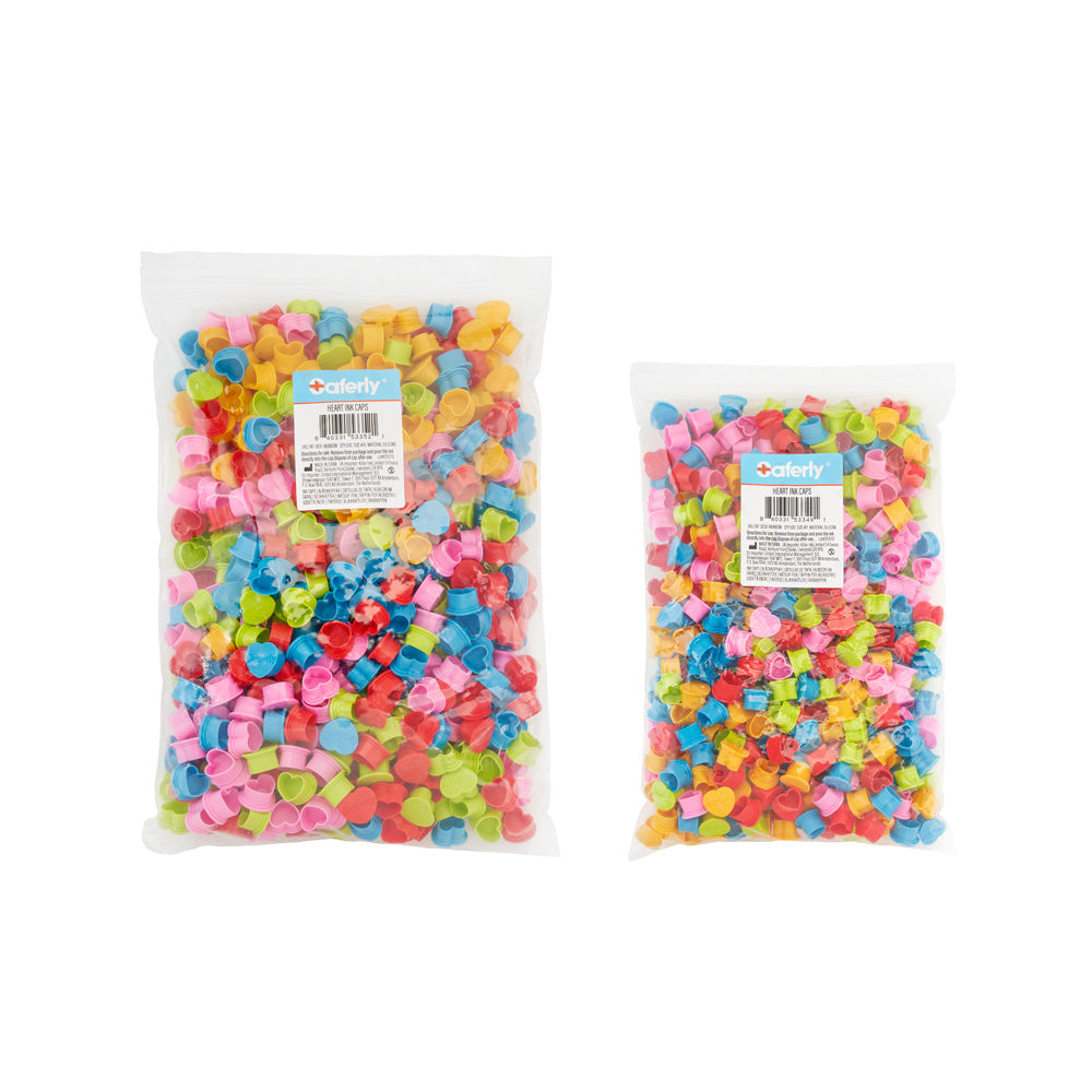 Saferly Heart Silicone Ink Caps — Pick Size and Color — Bag of 500 - World Famous Tattoo Ink
