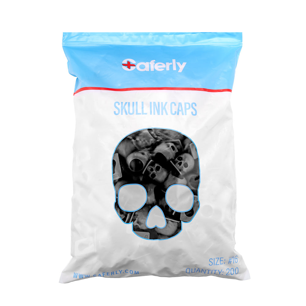 Saferly Skull Silicone Ink Caps —Size #16 (Large) — Bag of 200  — Pick Color - World Famous Tattoo Ink