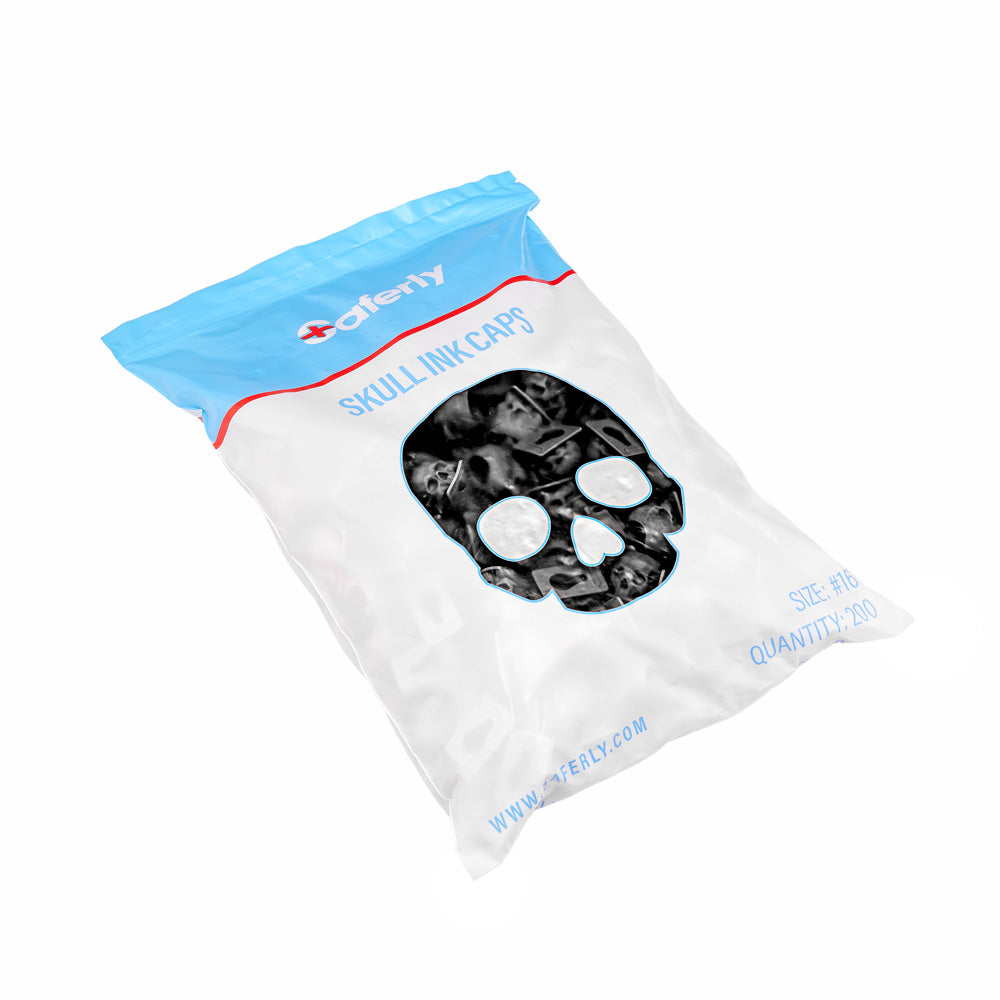 Saferly Skull Silicone Ink Caps —Size #16 (Large) — Bag of 200  — Pick Color - World Famous Tattoo Ink