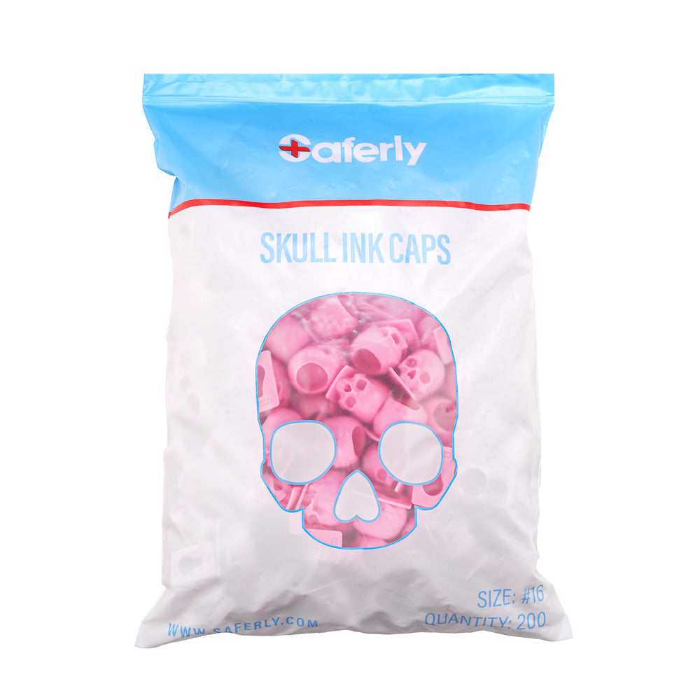 Saferly Skull Silicone Ink Caps —Size #16 (Large) — Bag of 200  — Pick Color - World Famous Tattoo Ink