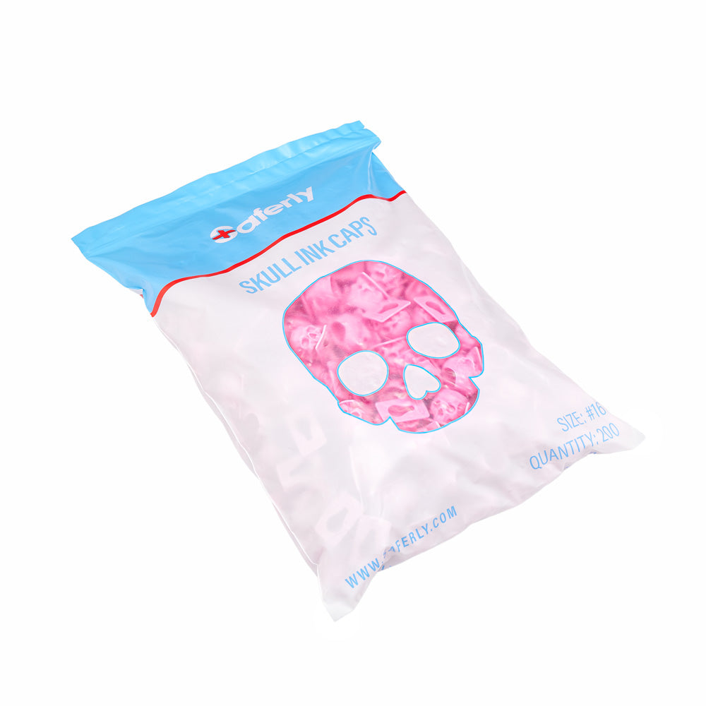 Saferly Skull Silicone Ink Caps —Size #16 (Large) — Bag of 200  — Pick Color - World Famous Tattoo Ink