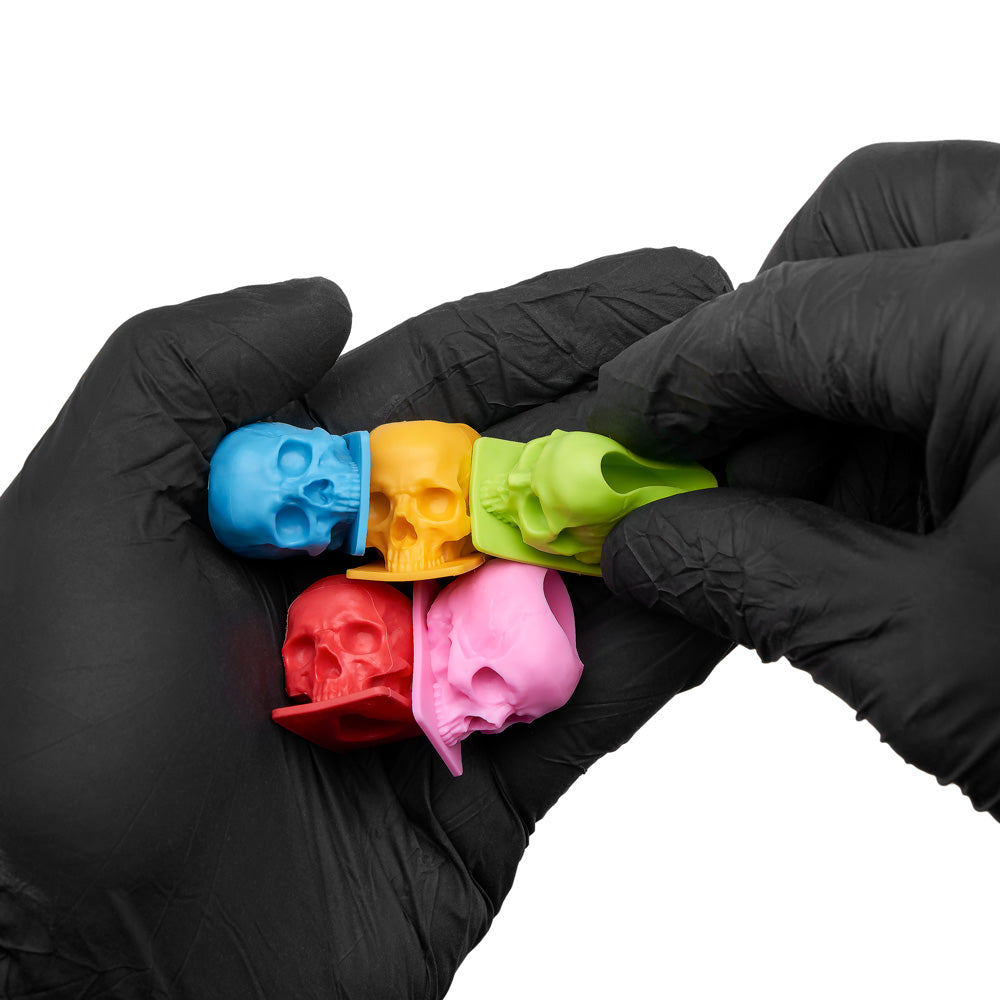 Saferly Skull Silicone Ink Caps —Size #16 (Large) — Bag of 200  — Pick Color - World Famous Tattoo Ink