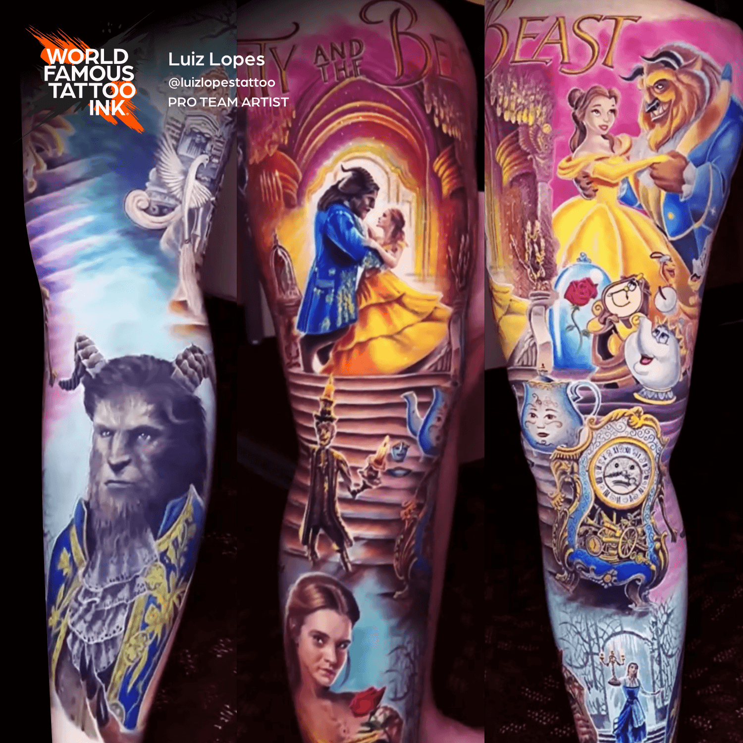 Luiz Lopes CMYK Set Beauty and the Beast Tattoo Four Time Award-Winning Pro Team Artist for World Famous Tattoo Ink