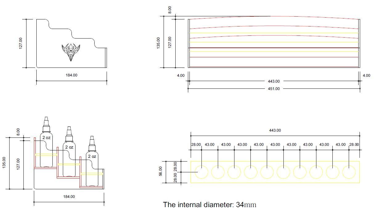 2oz Ink Bottle Holder - 30 Bottles Can be Displayed or Held - World Famous Tattoo Ink