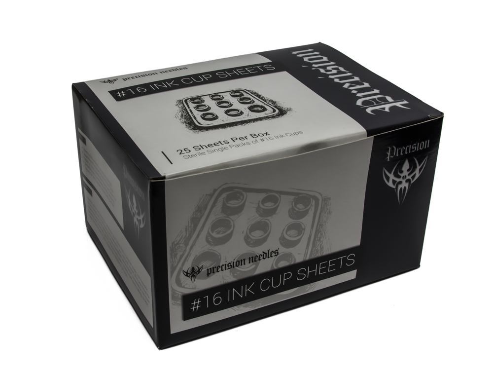 Sterile Single Packs of #16 Precision Ink Cup 3 x 3 Sheets - One Box of 25 Sheets - World Famous Tattoo Ink