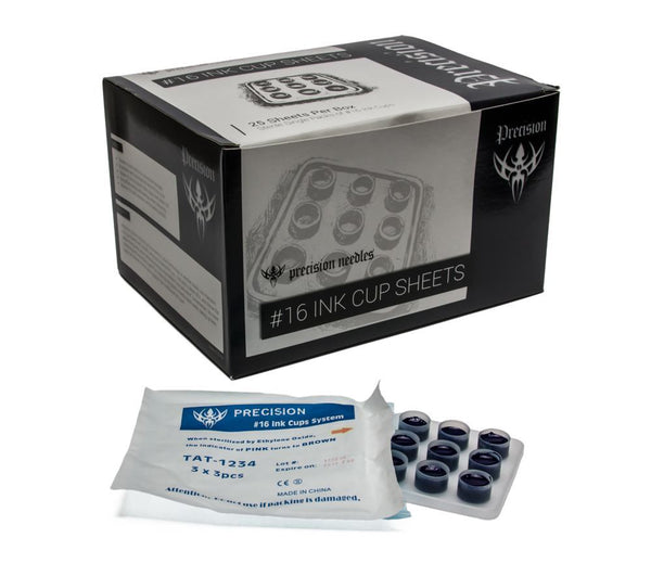 Sterile Single Packs of #16 Precision Ink Cup 3 x 3 Sheets - One Box of 25 Sheets - World Famous Tattoo Ink