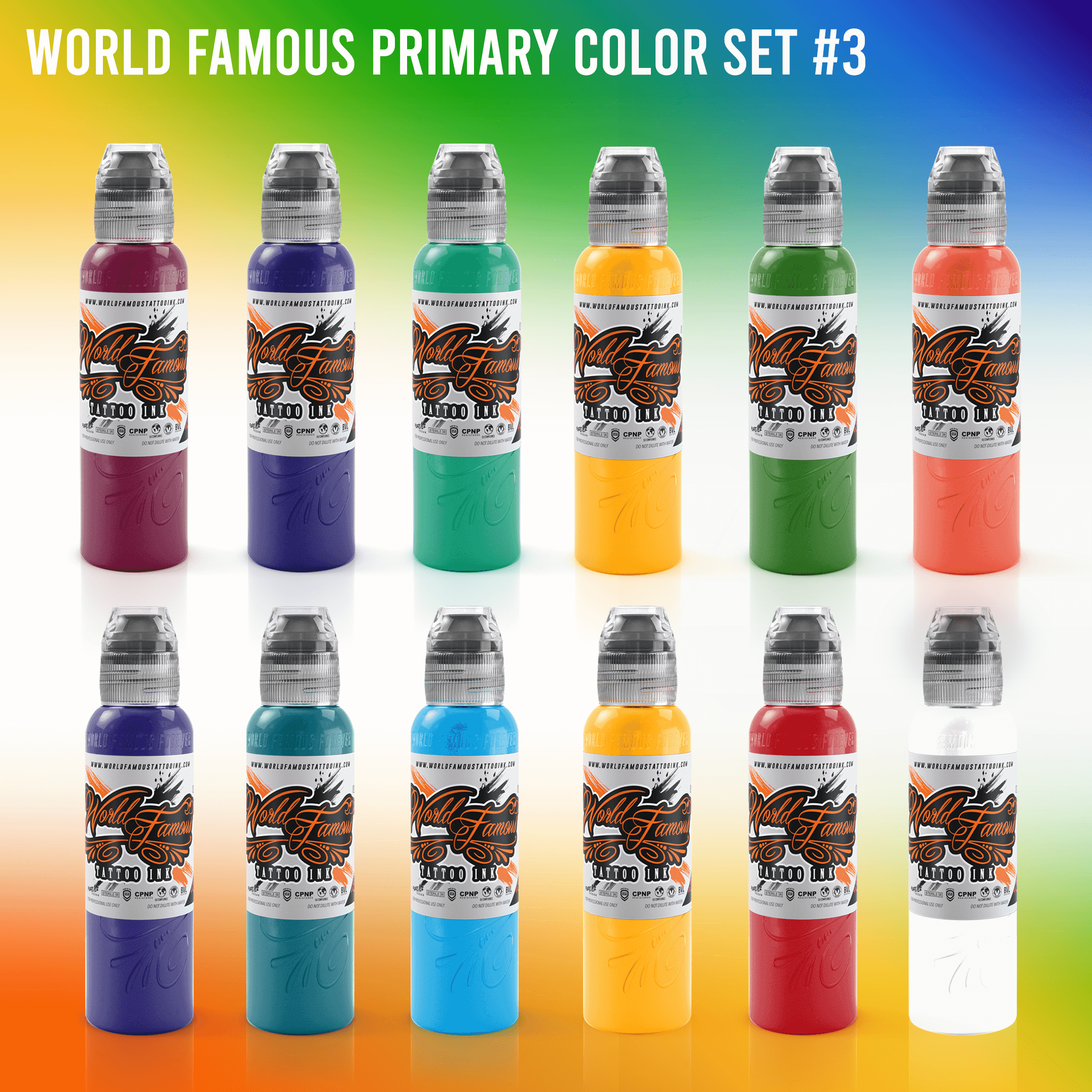 WORLD FAMOUS TATTOO INK 12 COLOR PRIMARY SET 3 – TAT Tattoo Supplies
