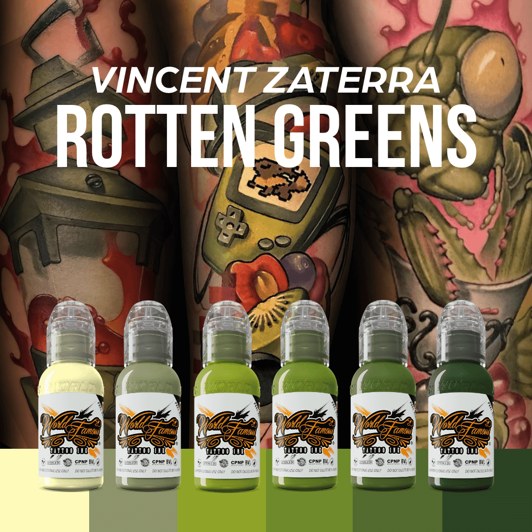 World Famous - Vincent Zaterra Rotten Greens Ink Set, 1oz - Tattoo Ink